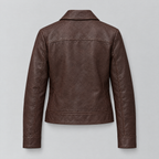 Women's Lunetta Leather Trucker Jacket — Chocolate — product-back