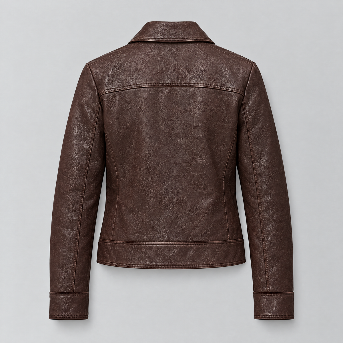 Women's Lunetta Leather Trucker Jacket — Chocolate — product-back
