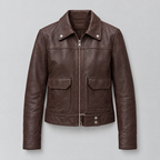 Women's Lunetta Leather Trucker Jacket — Chocolate — product-front