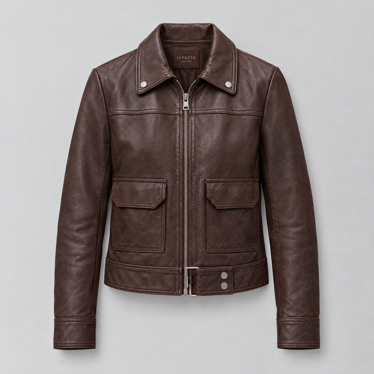 Women's Lunetta Leather Trucker Jacket — Chocolate — product-front