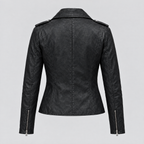 Women's Madeline Asymmetrical Leather Moto Jacket — Black — product-back