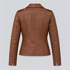 Women's Madeline Asymmetrical Leather Moto Jacket — Cognac — product-back