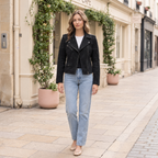 Women's Madeline Suede Quilted Moto Jacket — Black — full-body-front