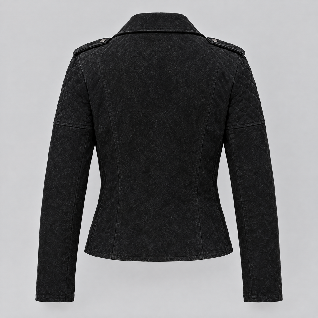 Women's Madeline Suede Quilted Moto Jacket — Black — product-back