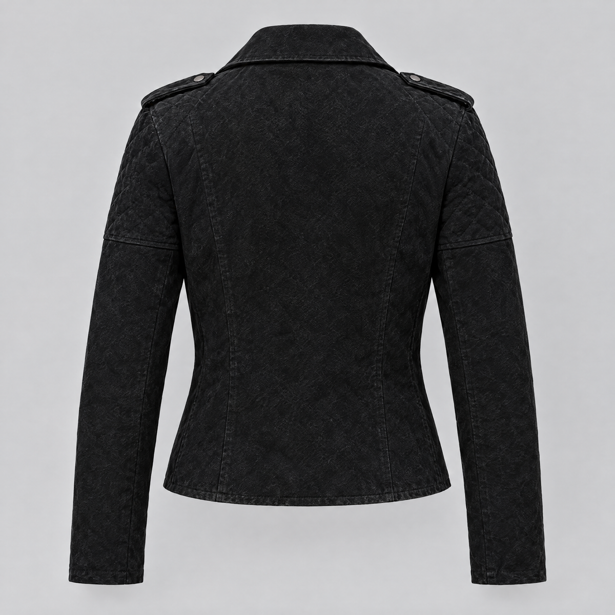 Women's Madeline Suede Quilted Moto Jacket — Black — product-back