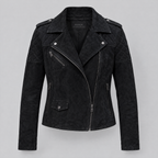 Women's Madeline Suede Quilted Moto Jacket — Black — product-front