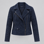 Women's Madeline Suede Quilted Moto Jacket — Navy — product-front