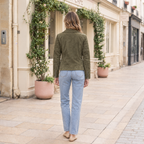 Women's Madeline Suede Quilted Moto Jacket — Olive — full-body-back