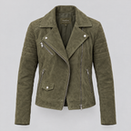 Women's Madeline Suede Quilted Moto Jacket — Olive — product-front
