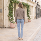 Women's Madeline Suede Quilted Moto Jacket — Taupe — full-body-back