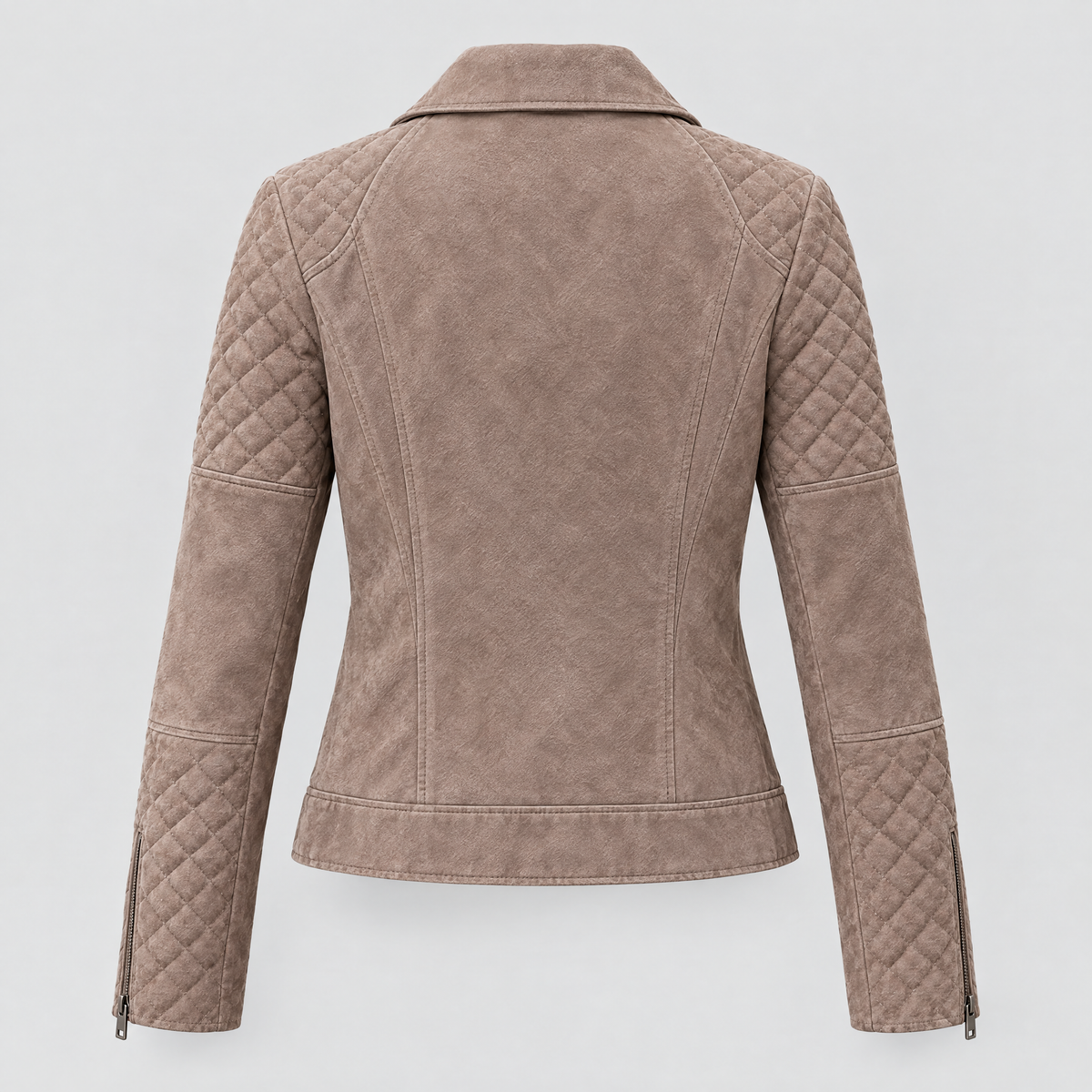 Women's Madeline Suede Quilted Moto Jacket — Taupe — product-back
