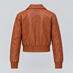 Women's Maggie Cropped Lightweight Leather Aviator Jacket — Cognac — product-back