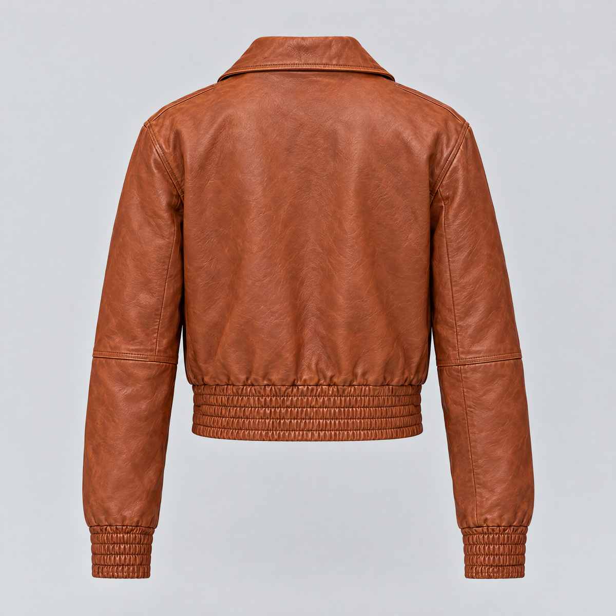 Women's Maggie Cropped Lightweight Leather Aviator Jacket — Cognac — product-back