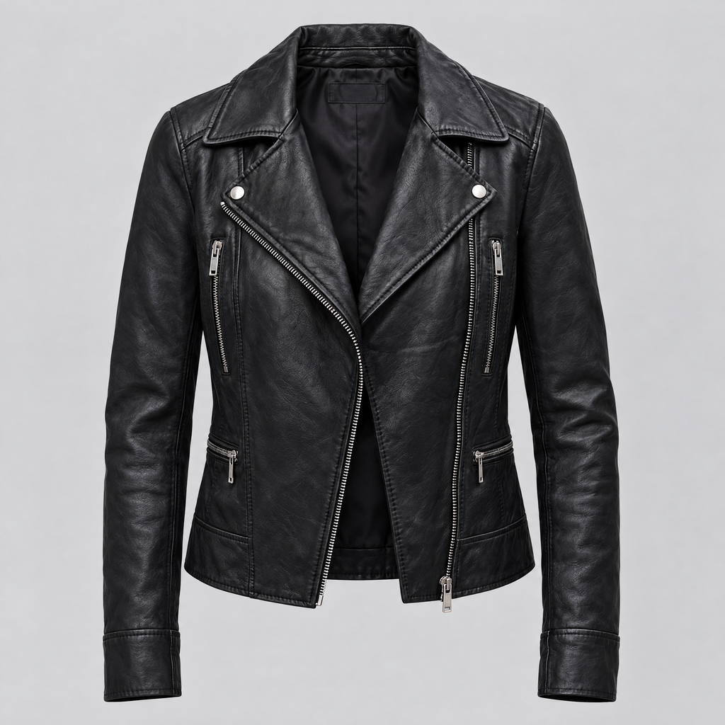 Women's Marissa Asymmetric Leather Moto Jacket — Black — product-front