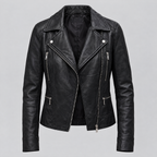 Women's Marissa Asymmetric Leather Moto Jacket — Black — product-front