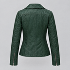 Women's Marissa Asymmetric Leather Moto Jacket — Green — product-back