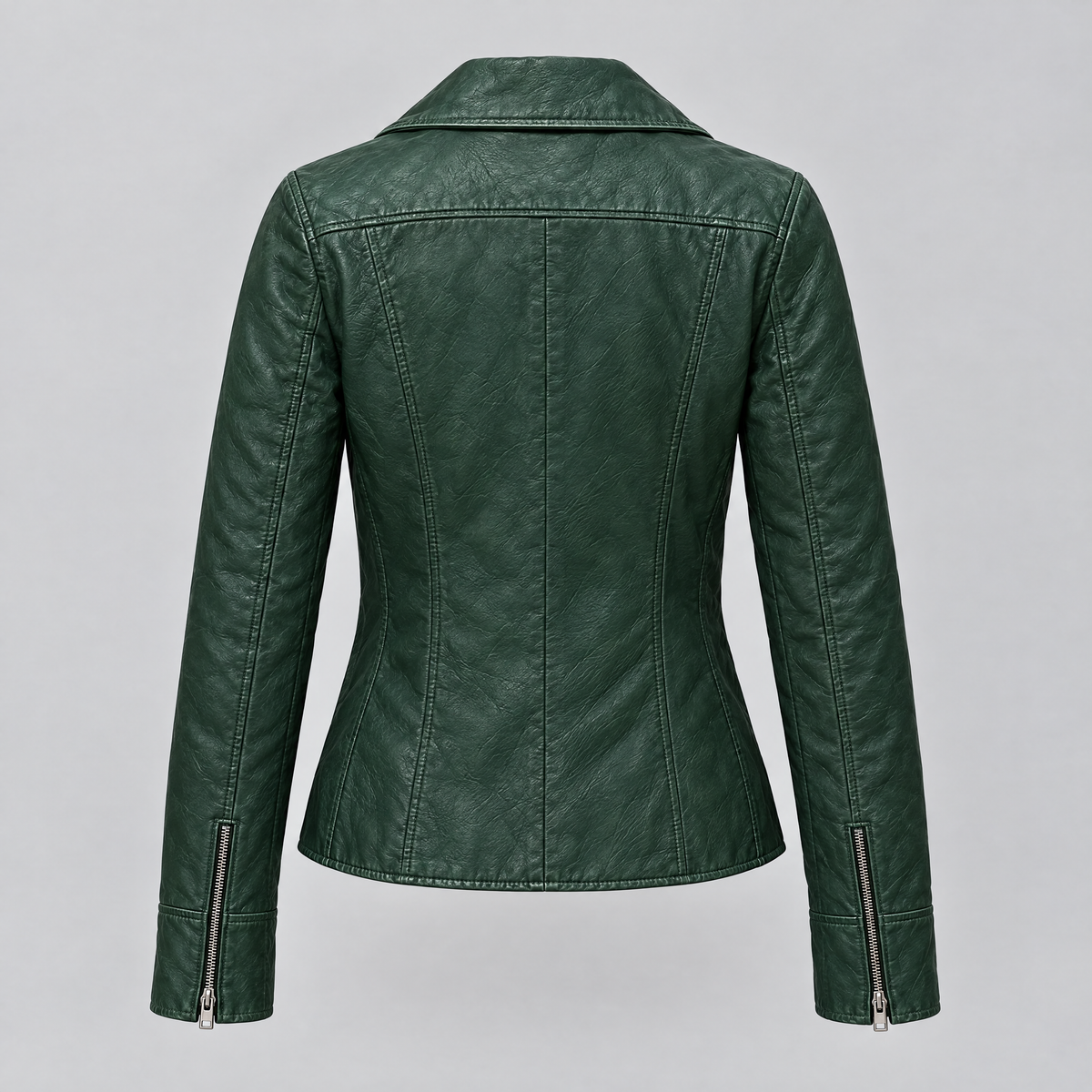 Women's Marissa Asymmetric Leather Moto Jacket — Green — product-back