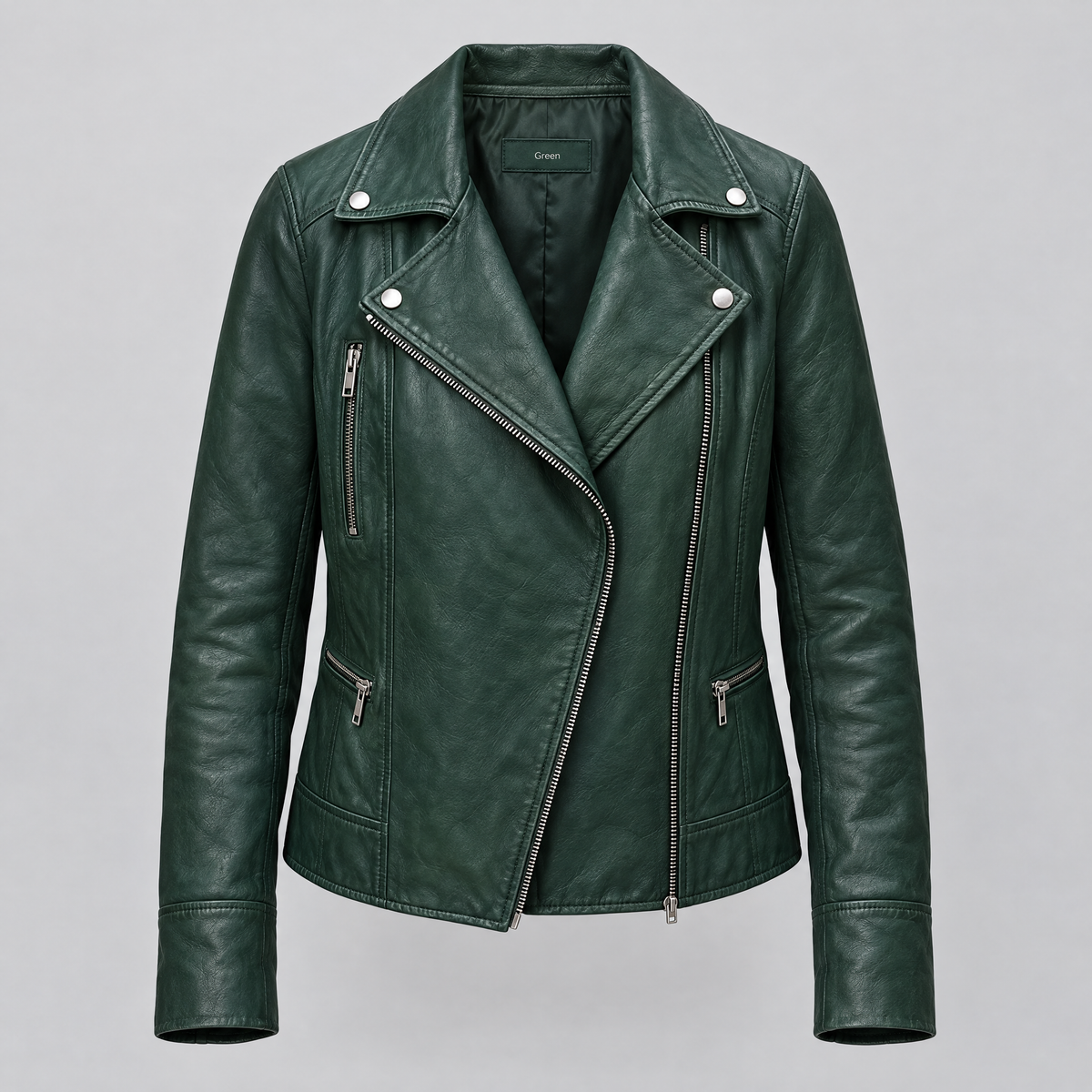 Women's Marissa Asymmetric Leather Moto Jacket — Green — product-front