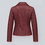 Women's Marissa Asymmetric Leather Moto Jacket — Ox Red — product-back