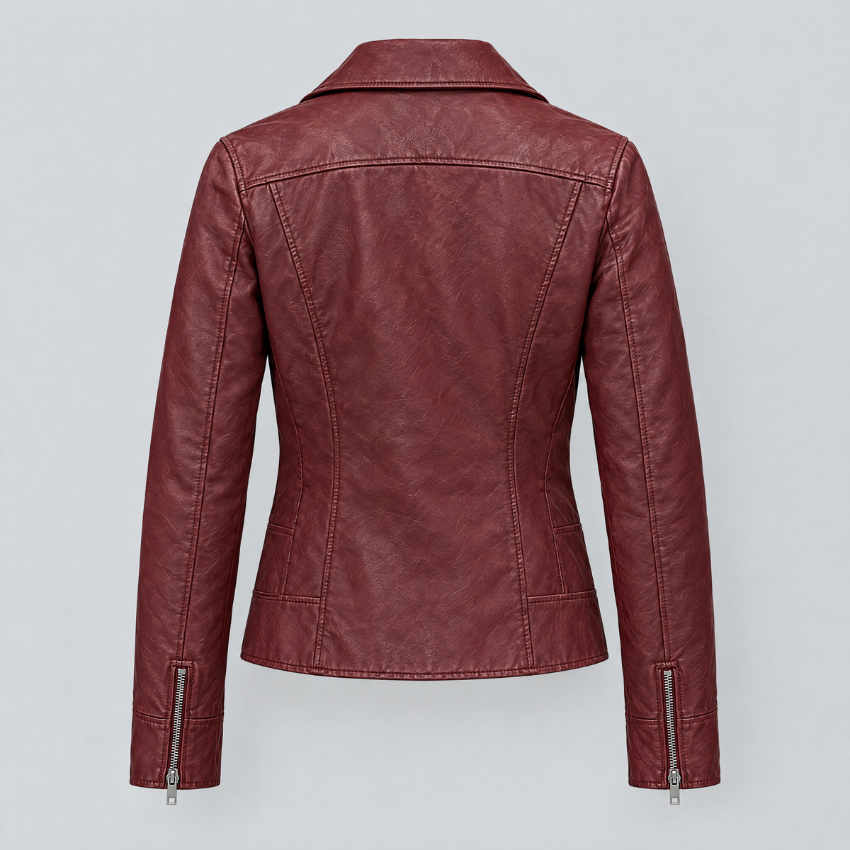 Women's Marissa Asymmetric Leather Moto Jacket — Ox Red — product-back