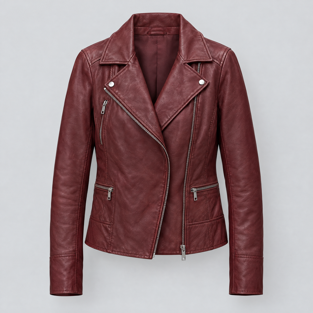Women's Marissa Asymmetric Leather Moto Jacket — Ox Red — product-front