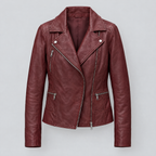 Women's Marissa Asymmetric Leather Moto Jacket — Ox Red — product-front