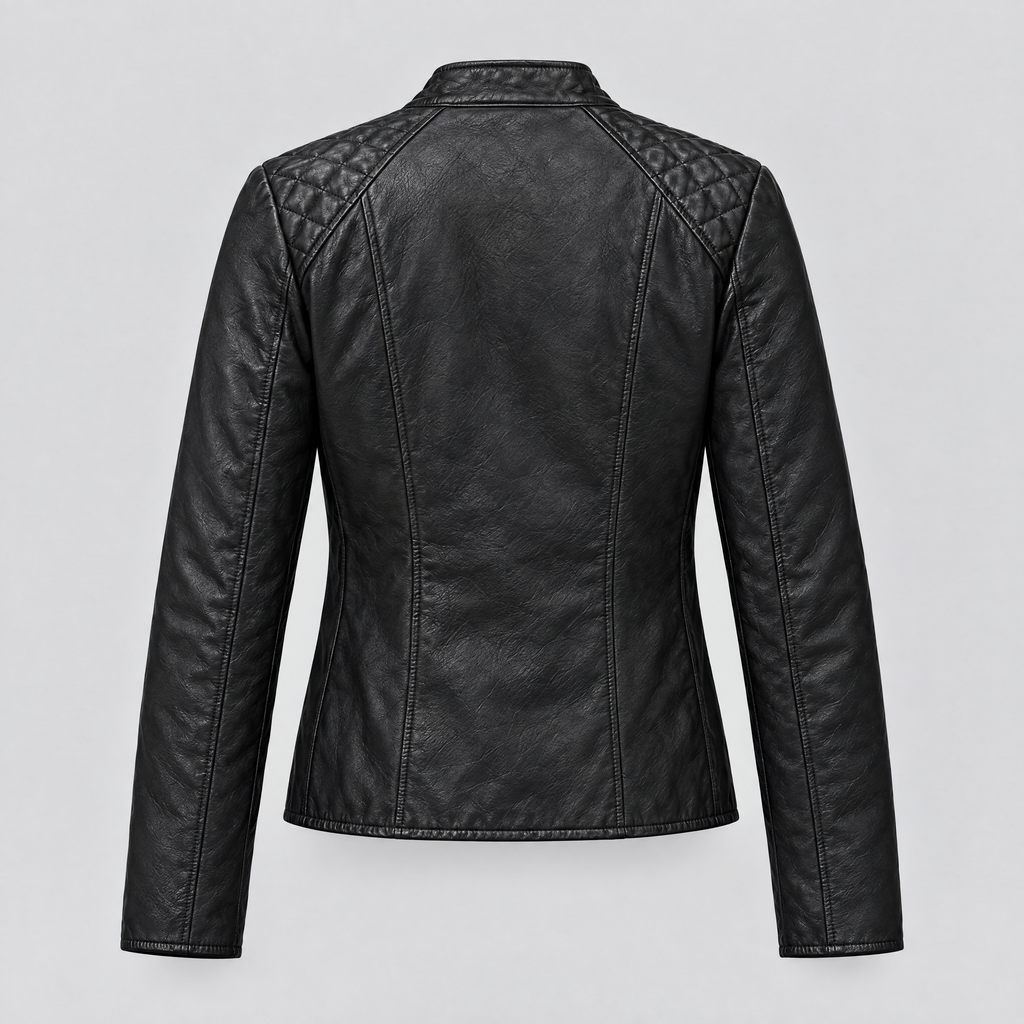Women's Marlette Quilted Leather Racer Jacket — Black — product-back