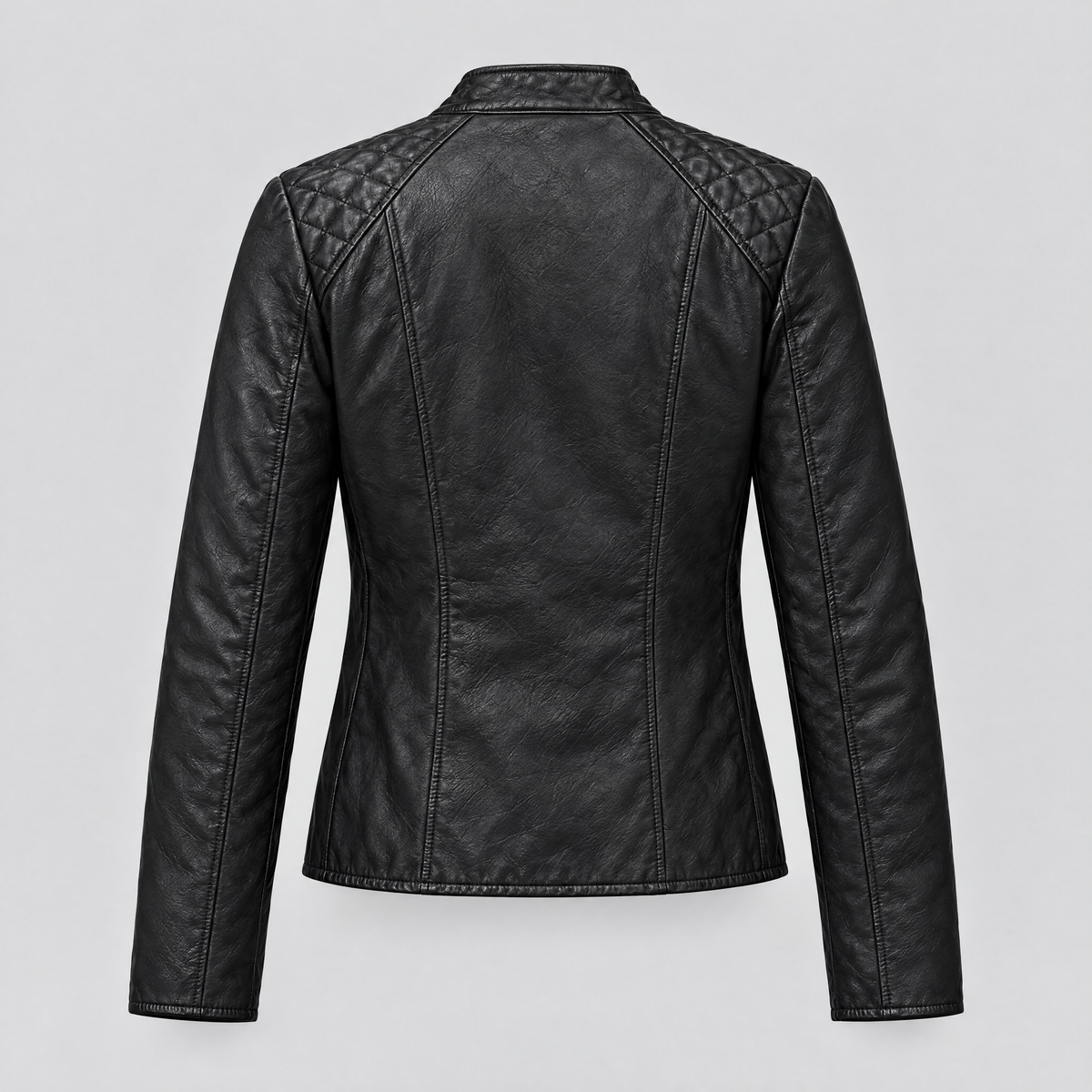 Women's Marlette Quilted Leather Racer Jacket — Black — product-back
