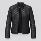 Women's Marlette Quilted Leather Racer Jacket — Black — product-front