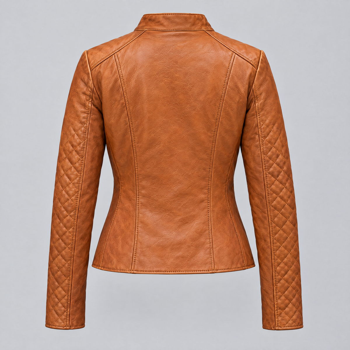 Women's Marlette Quilted Leather Racer Jacket — Cognac — product-back