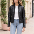 Women's Meg Leather Scuba Jacket — Black — hero