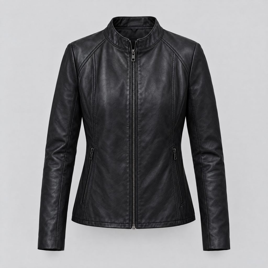 Women's Meg Leather Scuba Jacket — Black — product-front