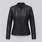 Women's Meg Leather Scuba Jacket — Black — product-front