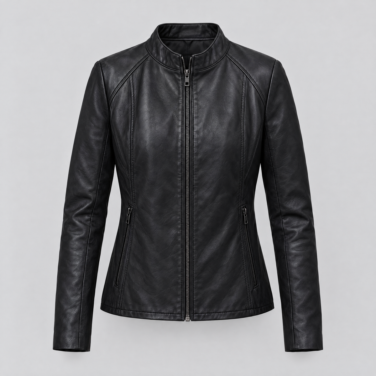 Women's Meg Leather Scuba Jacket — Black — product-front
