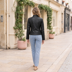 Women's Mikel Leather Racer Jacket — Black — full-body-back