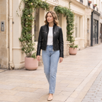 Women's Mikel Leather Racer Jacket — Black — full-body-front