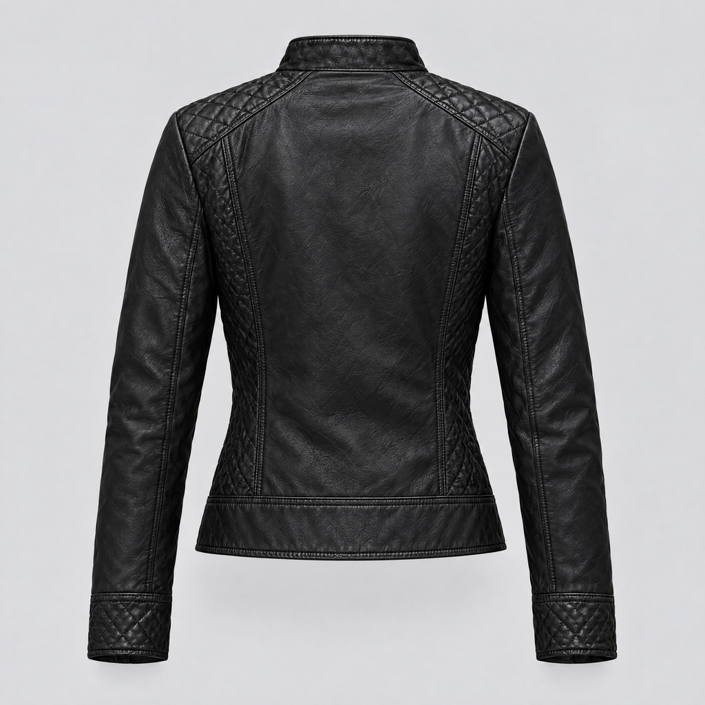 Women's Mikel Leather Racer Jacket — Black — product-back