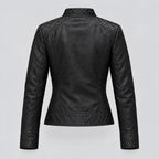 Women's Mikel Leather Racer Jacket — Black — product-back