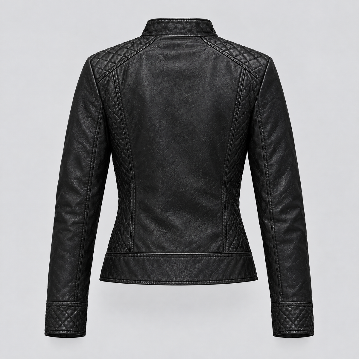 Women's Mikel Leather Racer Jacket — Black — product-back