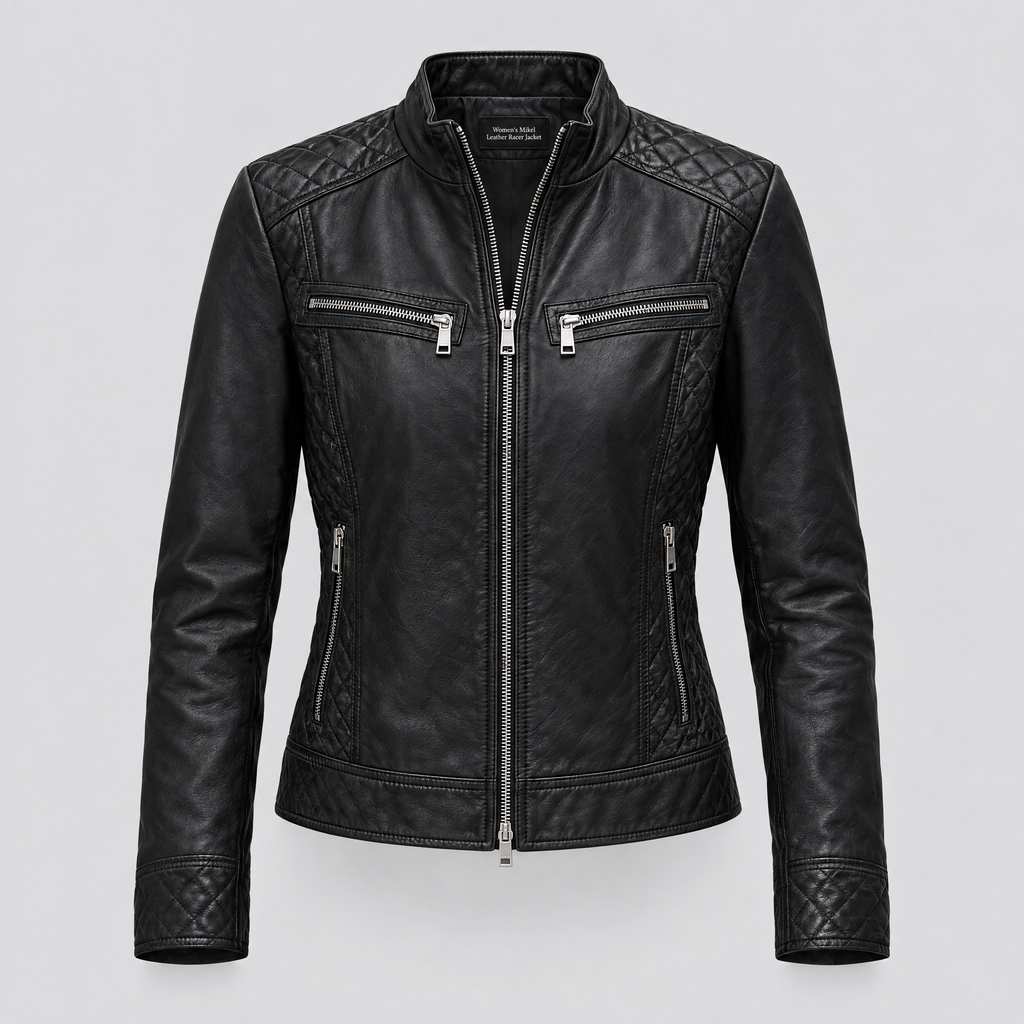 Women's Mikel Leather Racer Jacket — Black — product-front