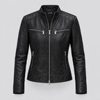 Women's Mikel Leather Racer Jacket — Black — product-front