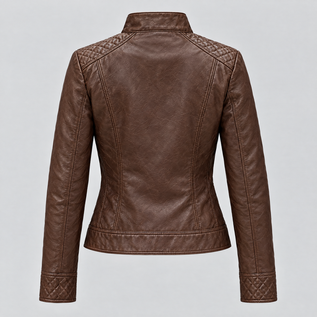 Women's Mikel Leather Racer Jacket — Chestnut — product-back