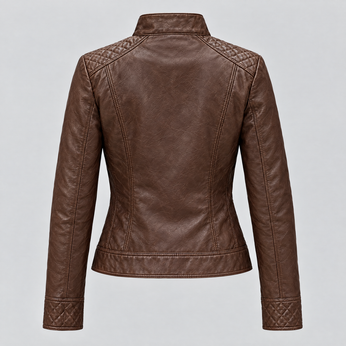 Women's Mikel Leather Racer Jacket — Chestnut — product-back
