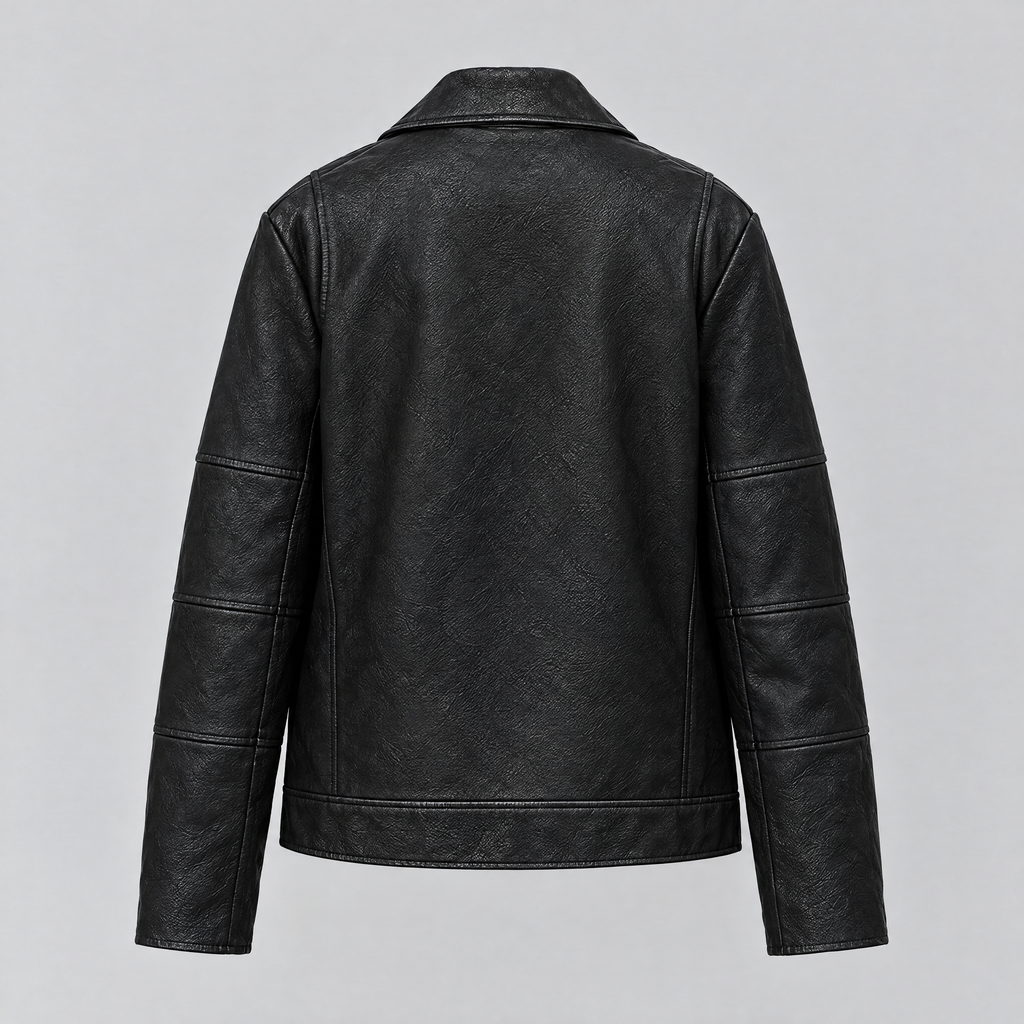 Women's Miley Oversized Leather Moto Jacket — Black — product-back