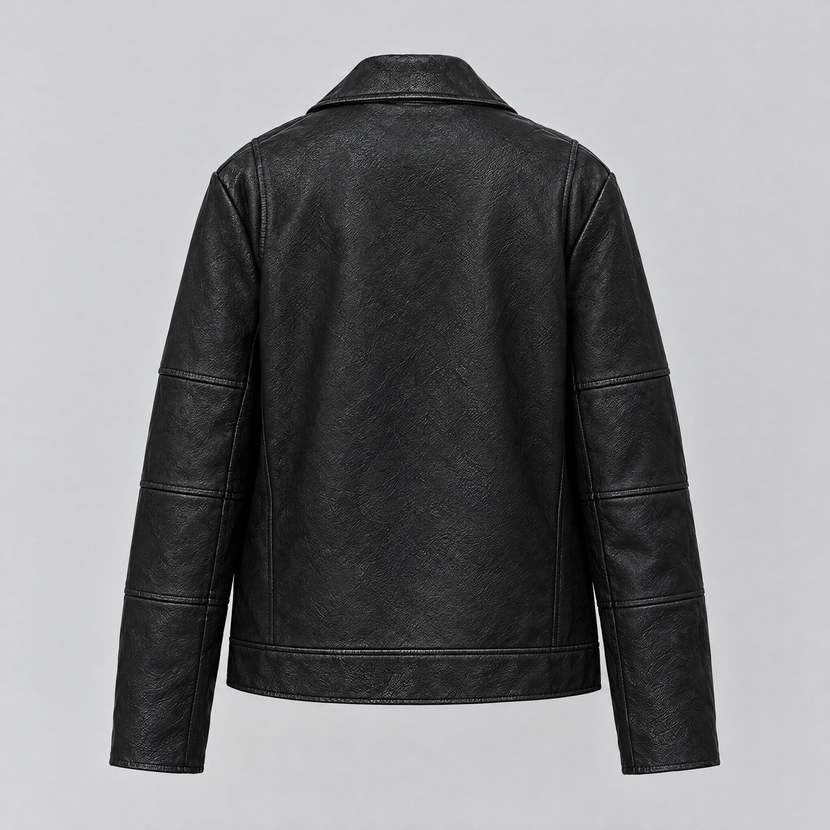 Women's Miley Oversized Leather Moto Jacket — Black — product-back