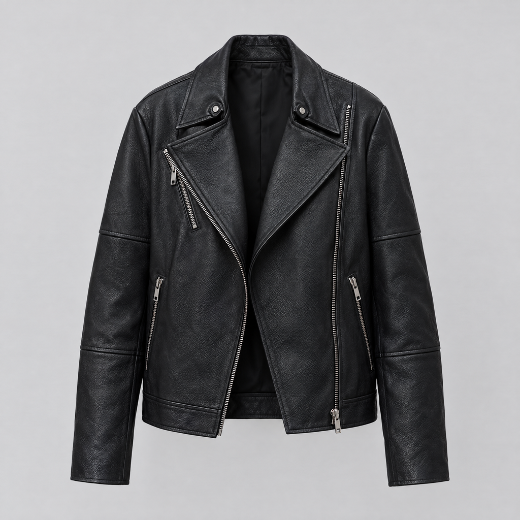 Women's Miley Oversized Leather Moto Jacket — Black — product-front