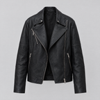 Women's Miley Oversized Leather Moto Jacket — Black — product-front