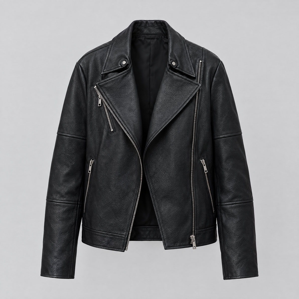 Women's Miley Oversized Leather Moto Jacket — Black — product-front