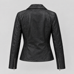 Women's Monica Asymmetrical Leather Moto Jacket — Black — product-back