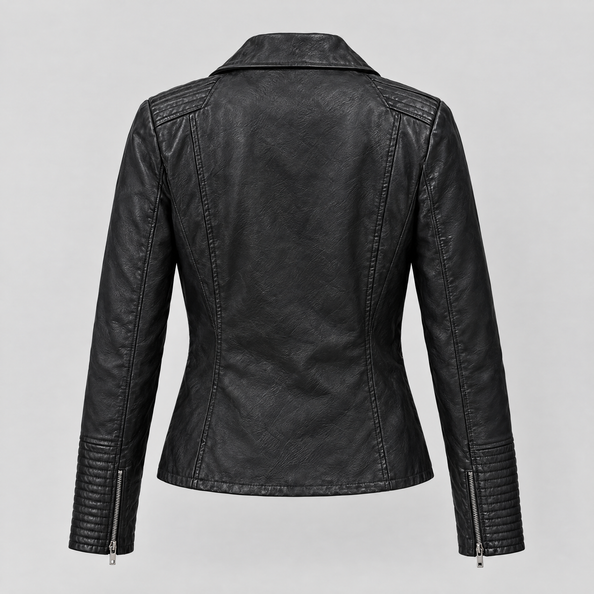 Women's Monica Asymmetrical Leather Moto Jacket — Black — product-back